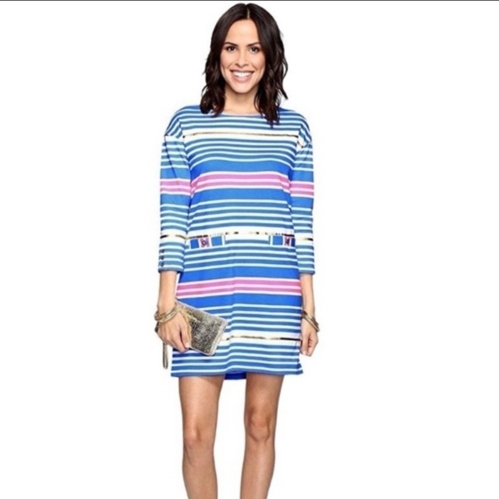 Lilly Pulitzer Lena Tiki Stripe‎ Dress pockets pink size XS pink blue gold mini